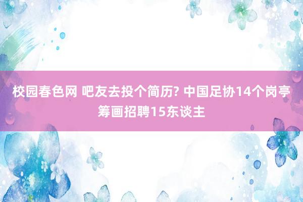 校园春色网 吧友去投个简历? 中国足协14个岗亭筹画招聘15东谈主